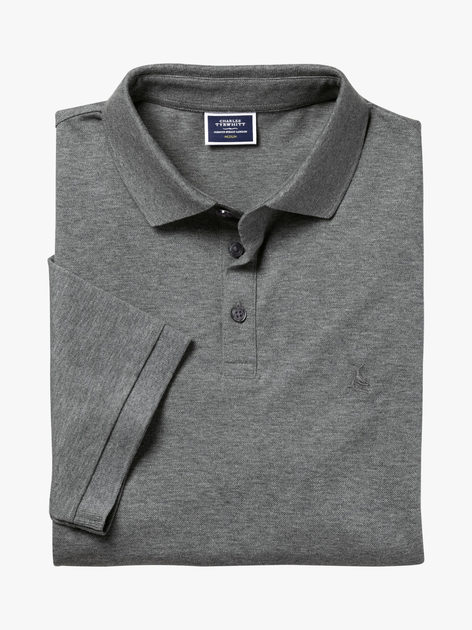 Charles Tyrwhitt Pique Polo Shirt, Grey Marl at John Lewis & Partners