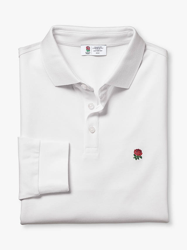 Charles Tyrwhitt England Rugby Long Sleeve Pique Polo Shirt, White