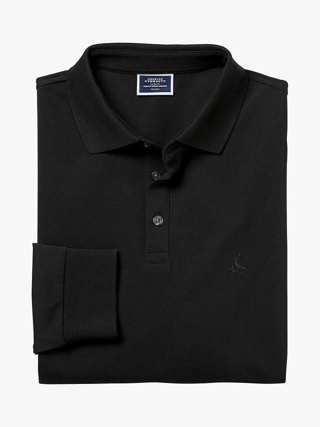 Charles Tyrwhitt Long Sleeve Pique Polo Shirt, Black