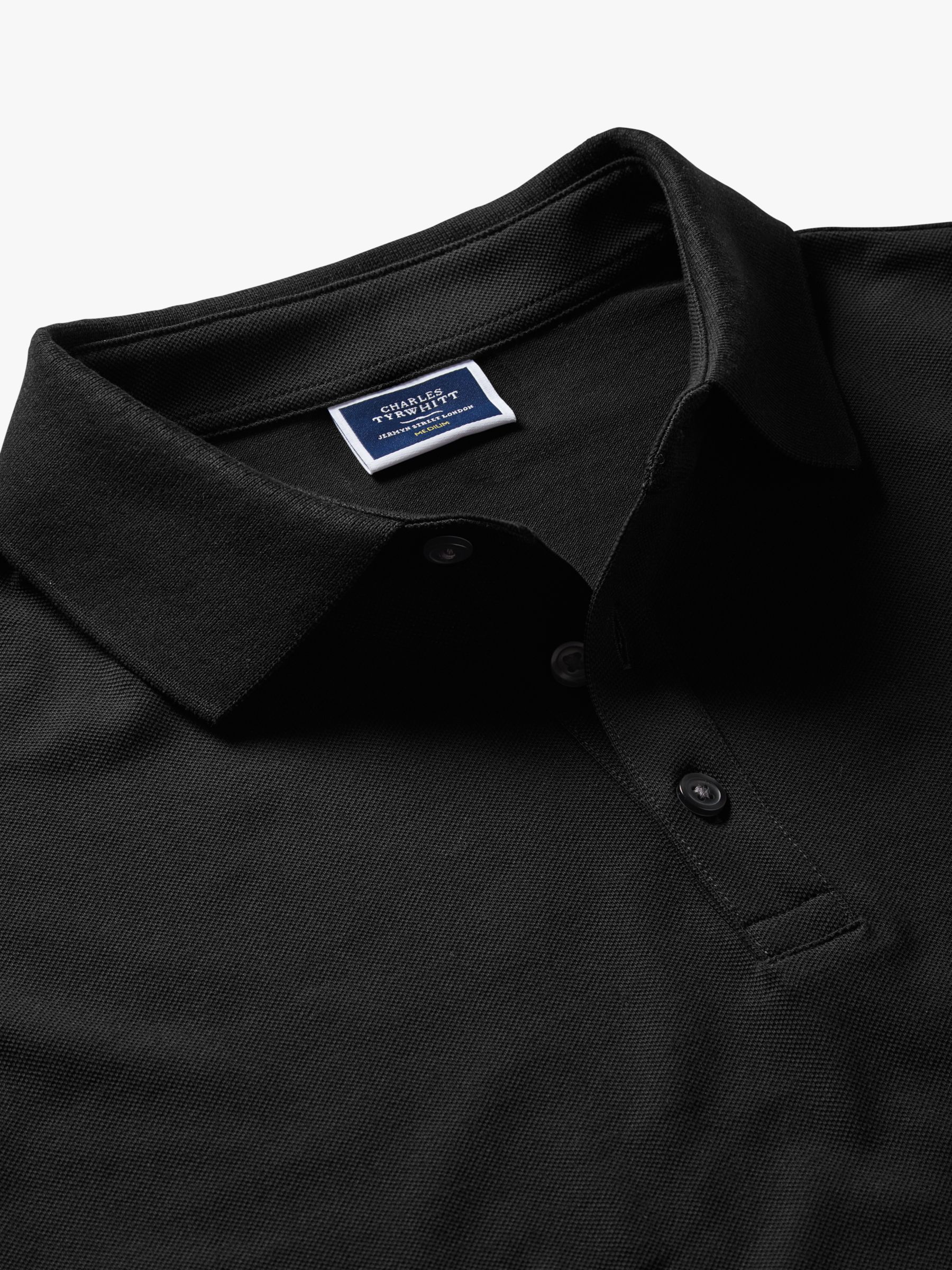 Charles Tyrwhitt Long Sleeve Pique Polo Shirt, Black at John Lewis ...