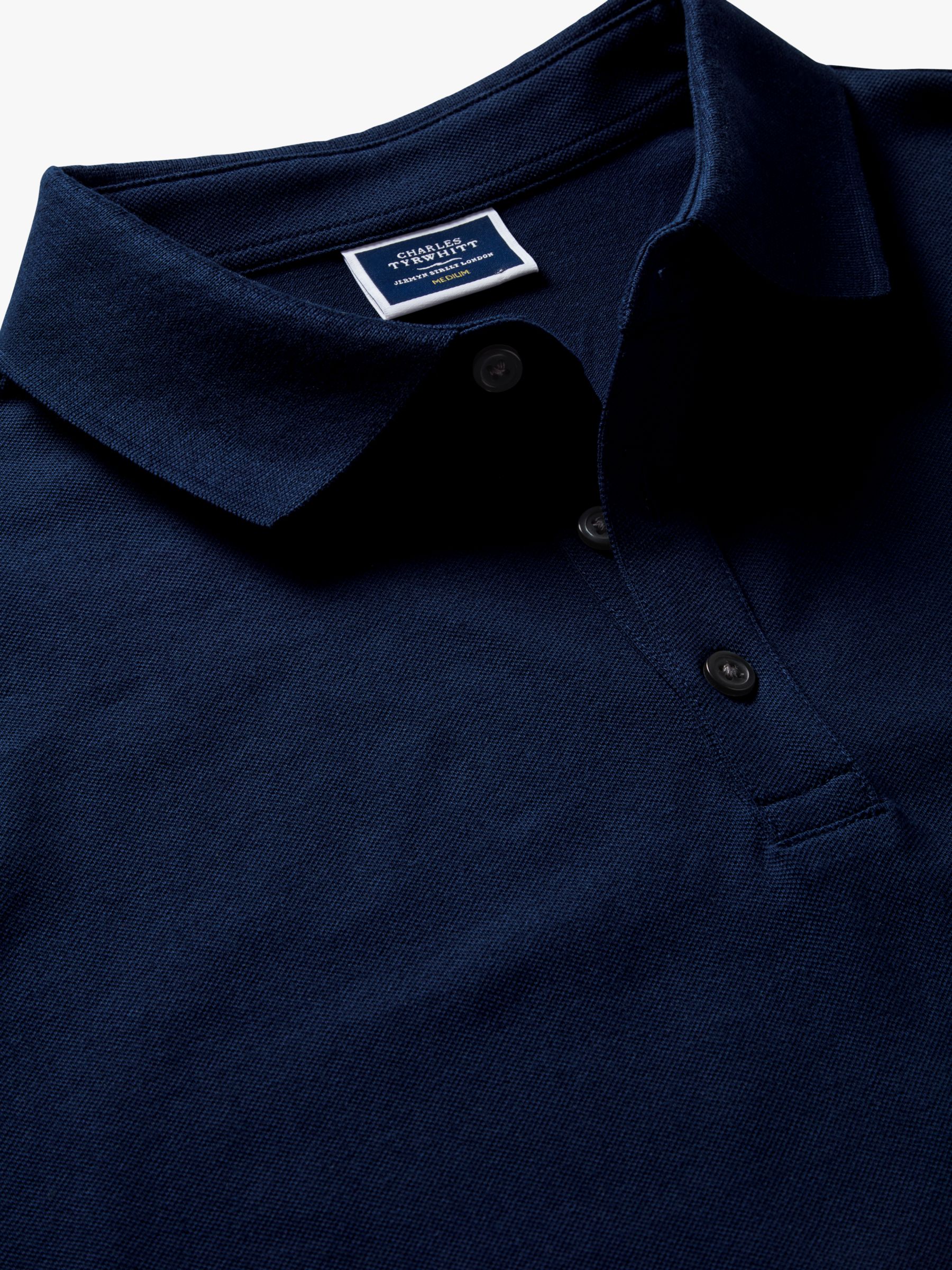 Charles Tyrwhitt Long Sleeve Pique Polo Shirt, Navy Blue at John Lewis ...