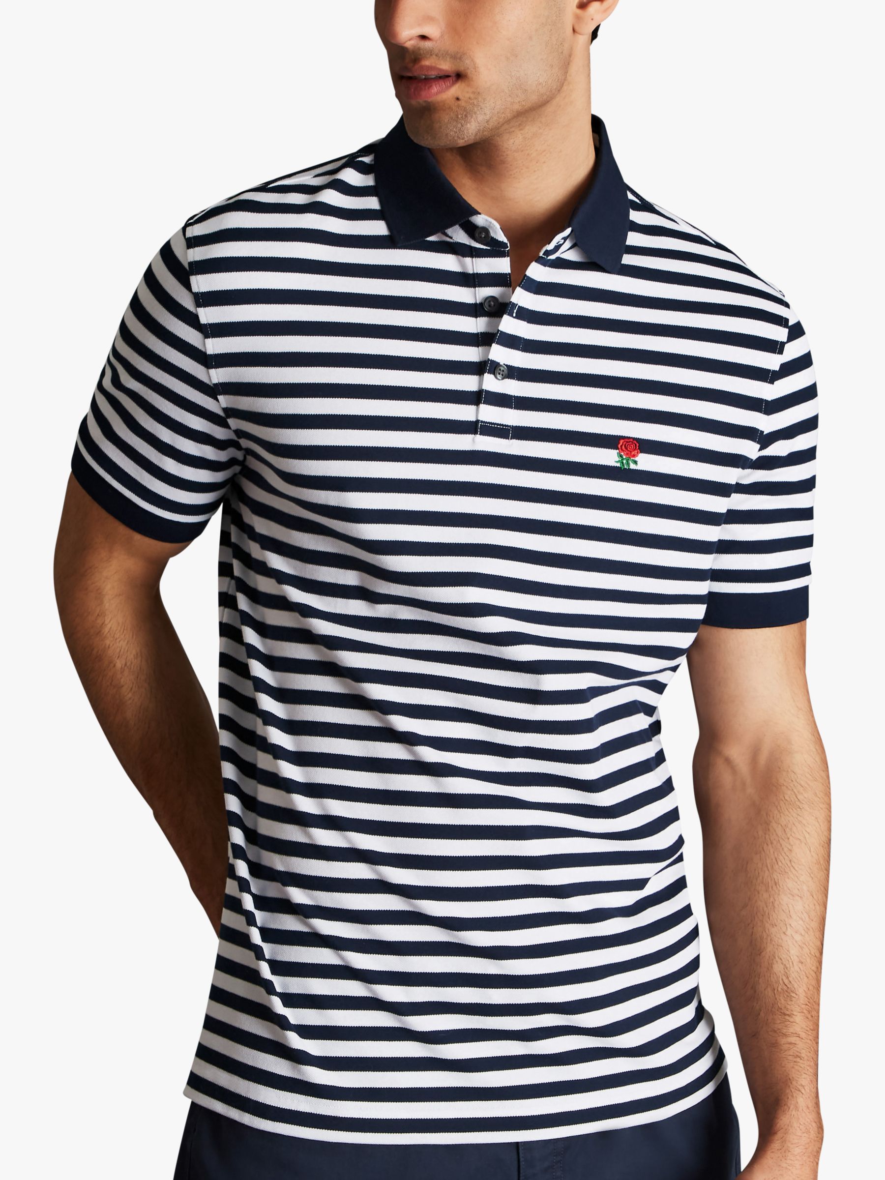 Charles Tyrwhitt England Rugby Stripe Pique Polo Shirt, Navy/White, S
