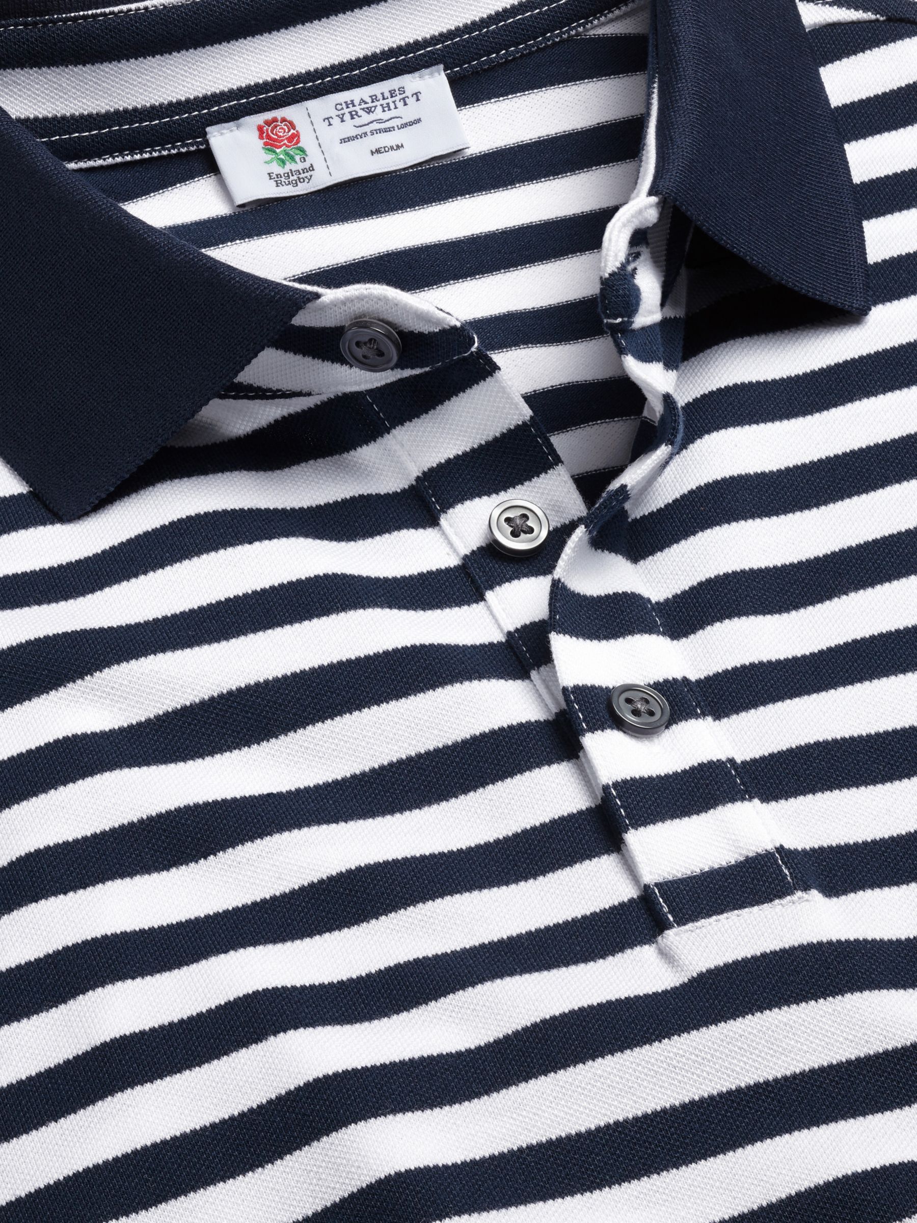 Charles Tyrwhitt England Rugby Stripe Pique Polo Shirt, Navy/White, S