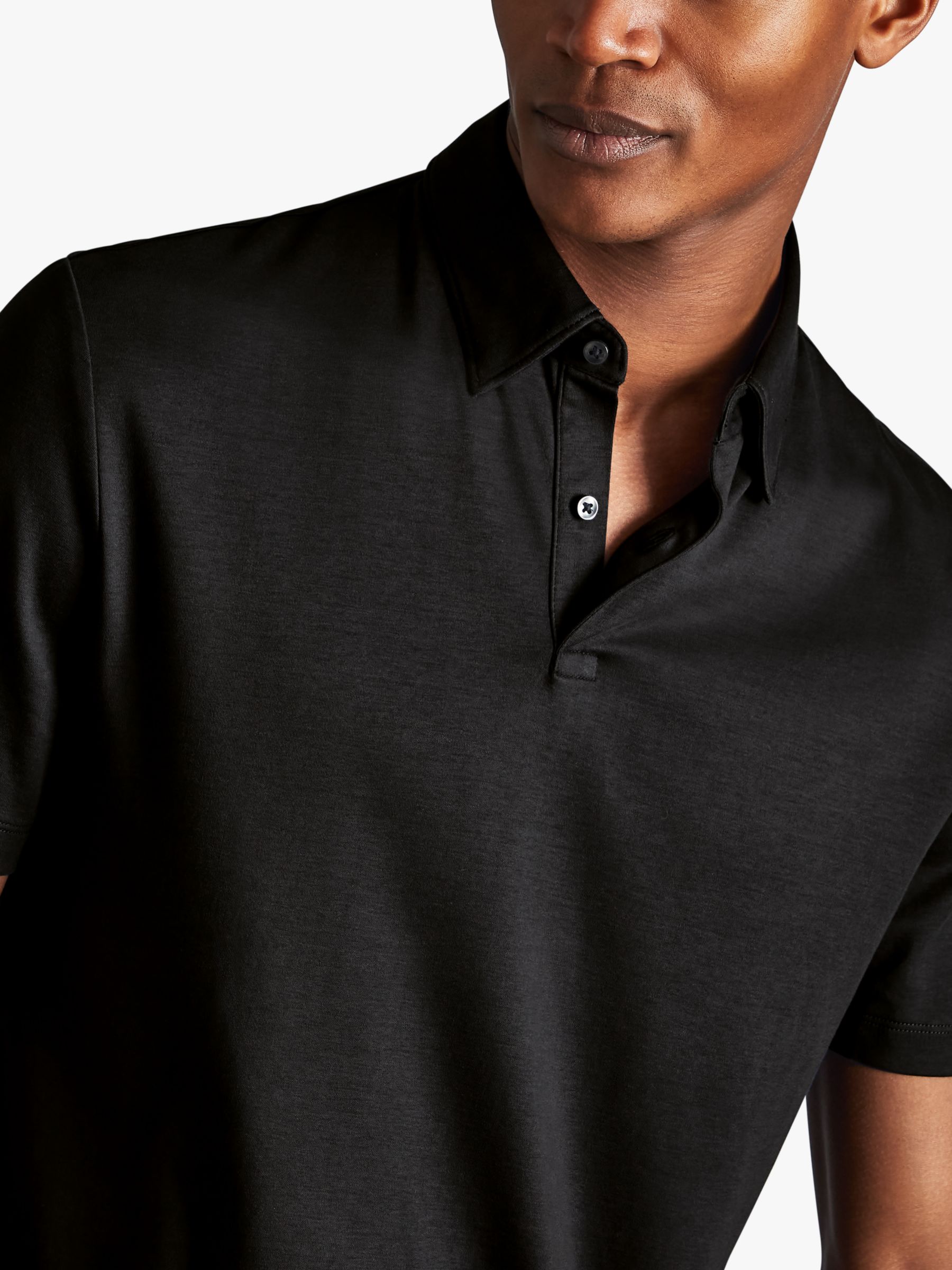 Charles Tyrwhitt Smart Jersey Short Sleeve Polo, Black, S
