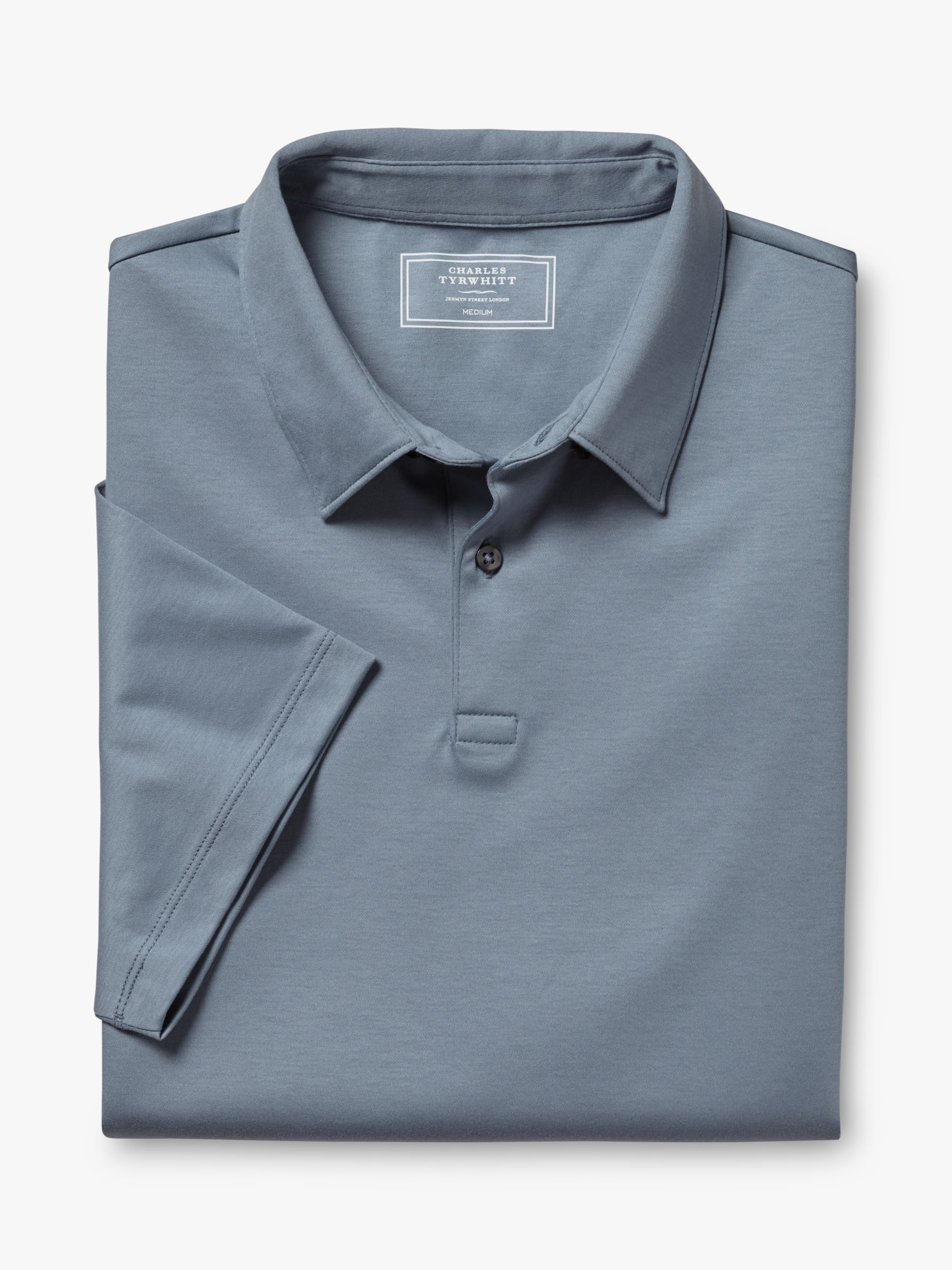 Charles Tyrwhitt Smart Jersey Short Sleeve Polo, Steel Blue at John ...