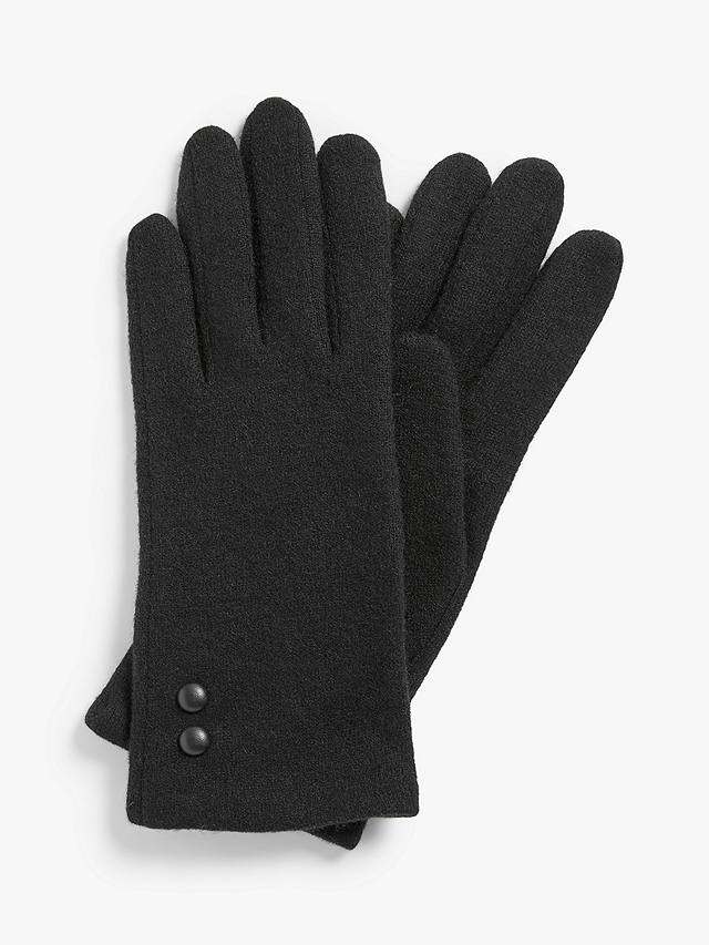 John Lewis Button Trim Wool Mix Gloves, Black