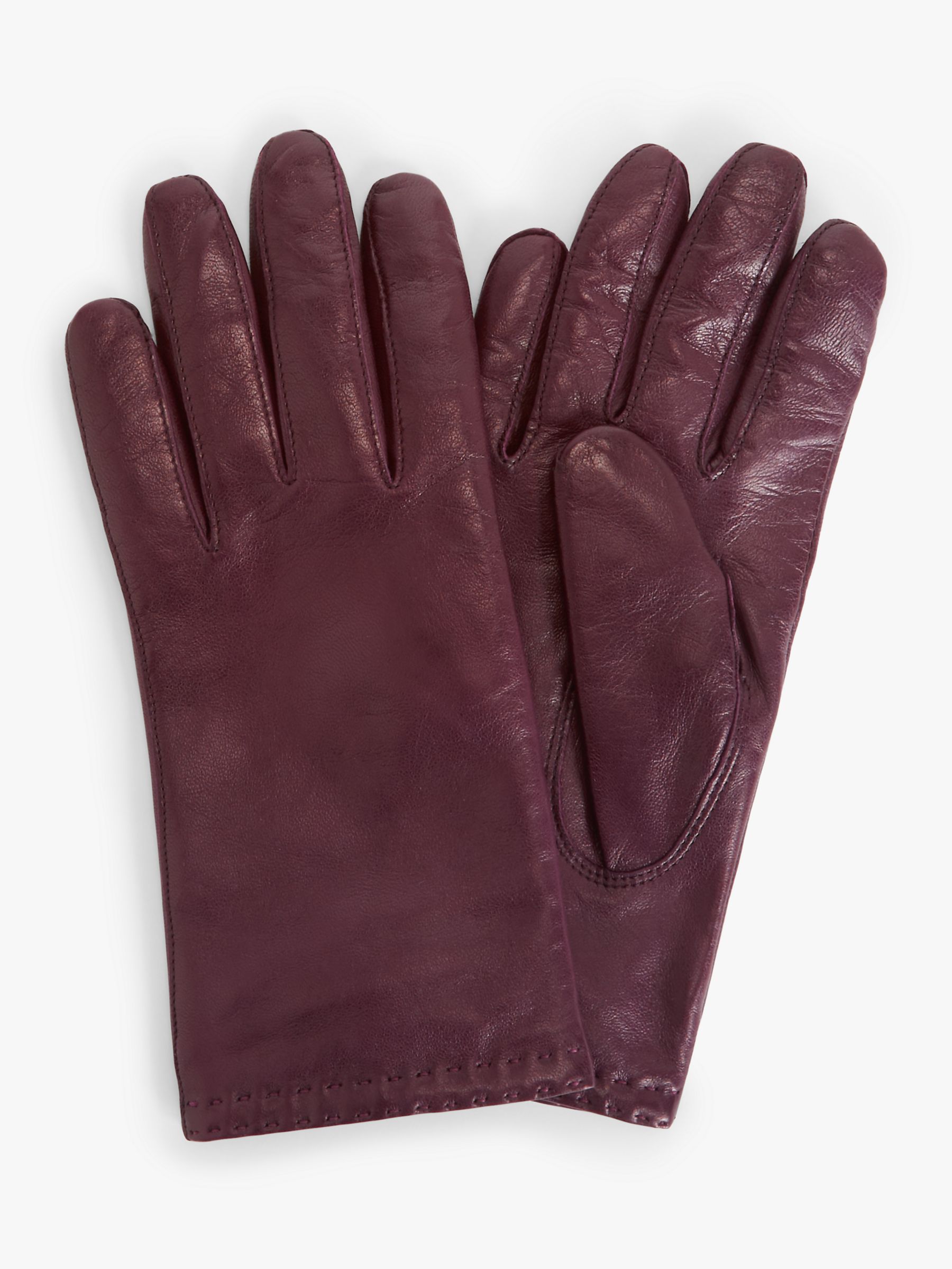 John Lewis Cashmere Lined Leather Double Stitch Row Gloves, Claret