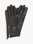 John Lewis Genuine Leather Dogtooth Lined Gloves, Black/Dogtooth