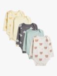 John Lewis Baby Animal and Stripe Long Sleeve Bodysuits, Pack of 5, Brown/Multi