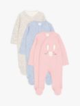 John Lewis Baby Bunny Sleepsuit, Pack of 3, Multi