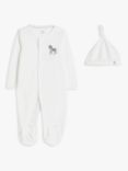 John Lewis Baby Zebra Motif Velour Sleepsuit & Hat, White