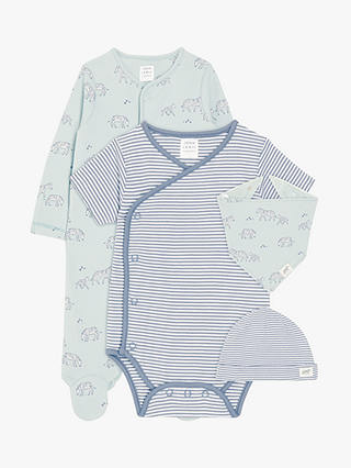 John Lewis Baby Sleepsuit, Bodysuit, Bib & Hat Set, Blue