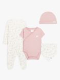 John Lewis Baby Flora Sleepsuit, Bodysuit, Bib & Hat Set, Pink