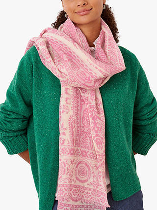 Brora Floral Print Wool Stole Scarf, Carnation