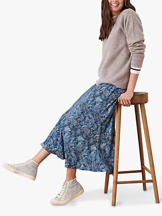 Brora Liberty Floral Midi Jersey Skirt, Indigo/Multi