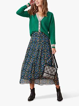 Brora Liberty Meadow Print Silk Chiffon Skirt, Black/Multi