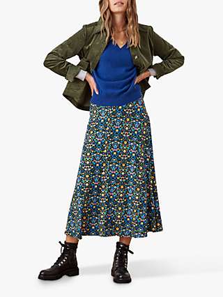 Brora Liberty Floral Midi Jersey Skirt, Black/Multi