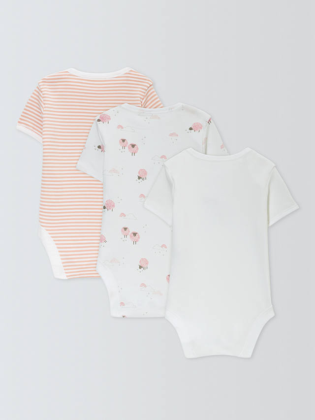 John Lewis Baby Sheep/Stripe Short Sleeve Bodysuits, Pack of 3, Pink