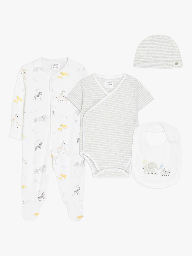 John Lewis Baby Elephant Sleepsuit, Bodysuit, Hat & Bib Set, Multi