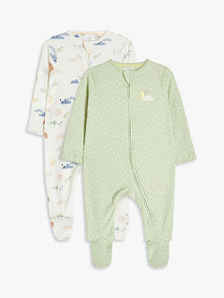 John Lewis Baby Rainbow & Spot Sleepsuits, Pack of 2, Green/Multi