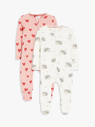 John Lewis Baby Hedgehog Print Sleepsuit, Pack of 2, Multi