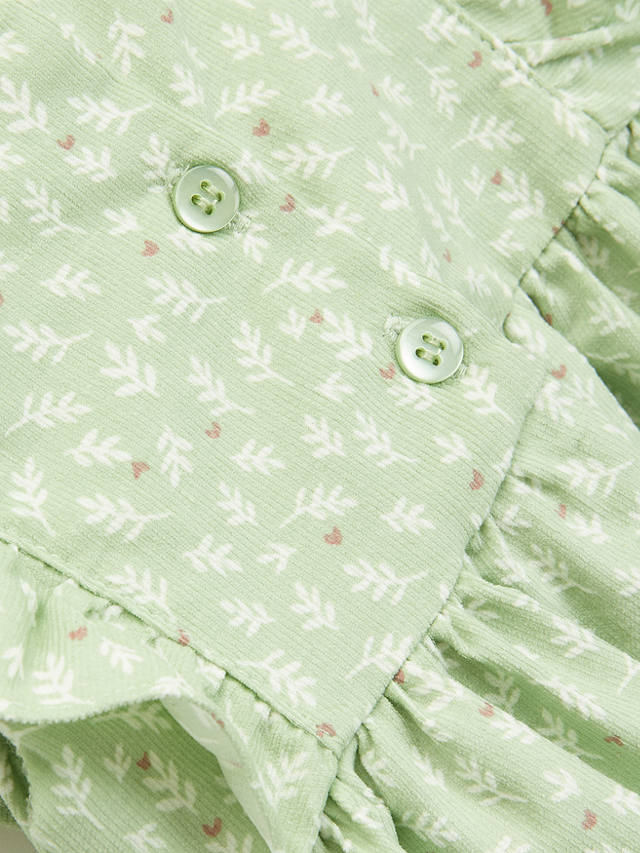 John Lewis Baby Leaf Print Cord Dress & Bloomers Set, Green