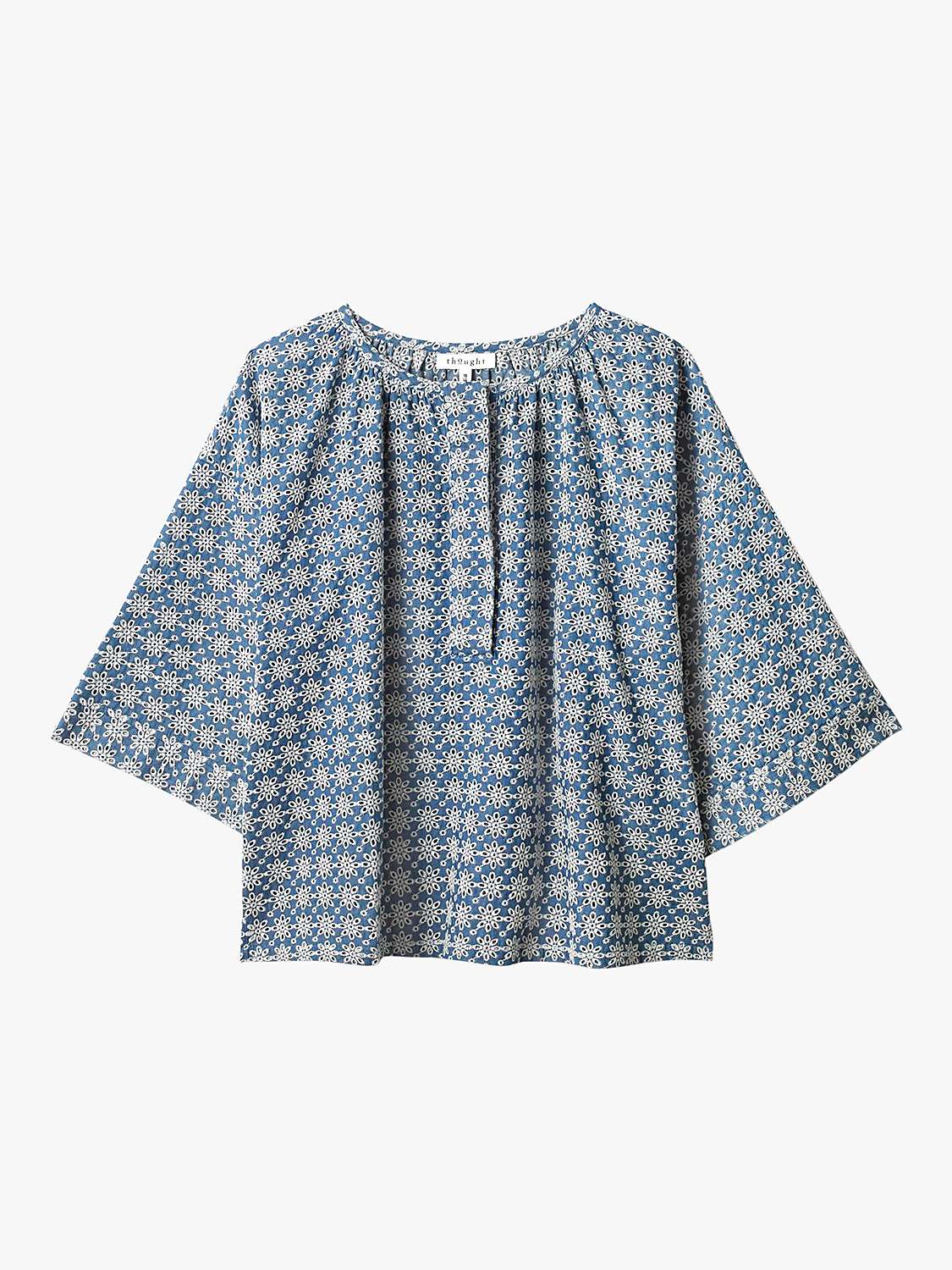 Thought Broderie Organic Cotton Long Sleeve Blouse, Chambray Blue at ...