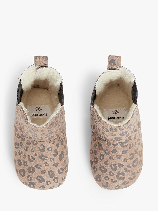 John Lewis Baby Leopard Print Chelsea Boots, Brown, 0-3 months