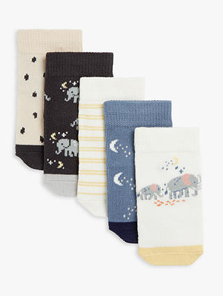 John Lewis Baby Elephant Socks, Pack of 5, Multi