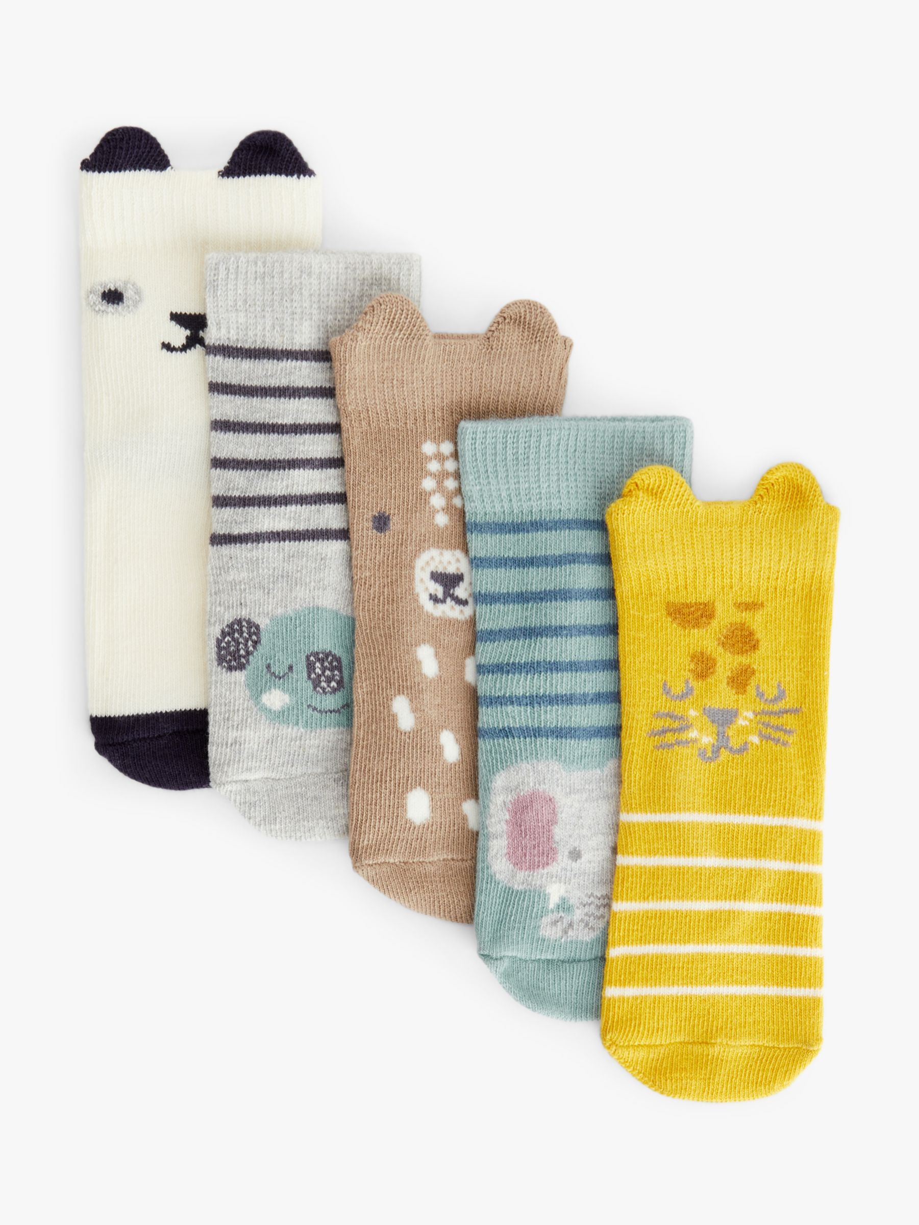 John Lewis Baby Organic Cotton Rich Animal Face Socks, Pack of 5, Multi ...