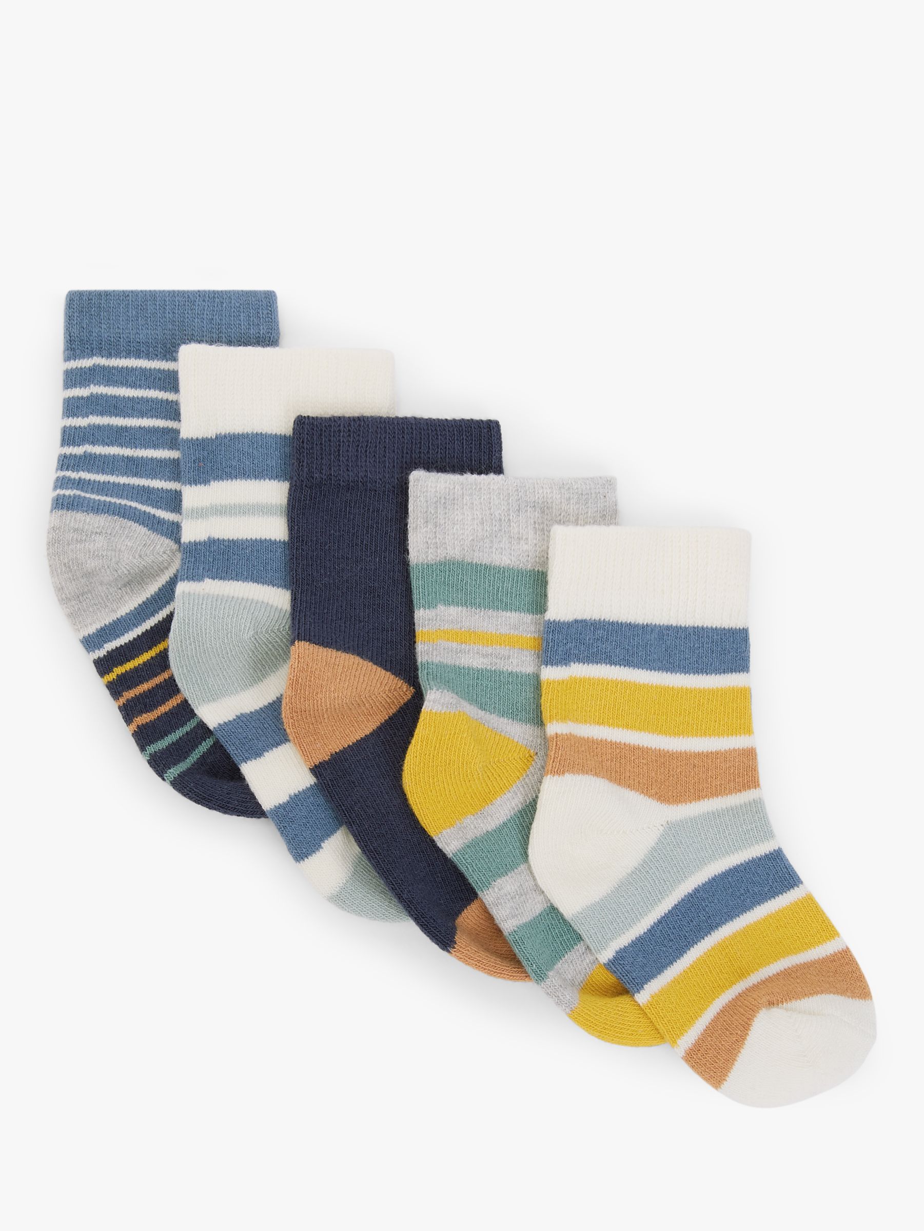 John Lewis Baby Organic Cotton Rich Stripe Socks, Pack of 5, Multi, 0-3 months