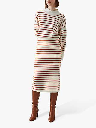 L.K.Bennett Isabella Striped Wool Midi Skirt, Cream/Orange