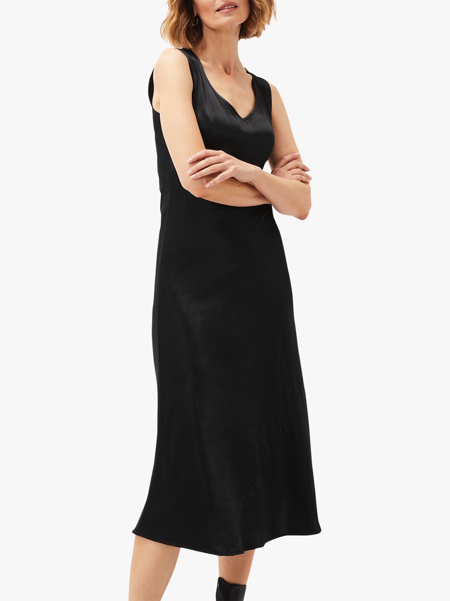 Buy Phase Eight Amabella Sleeveless Satin Midi Dress, Black Online at johnlewis.com