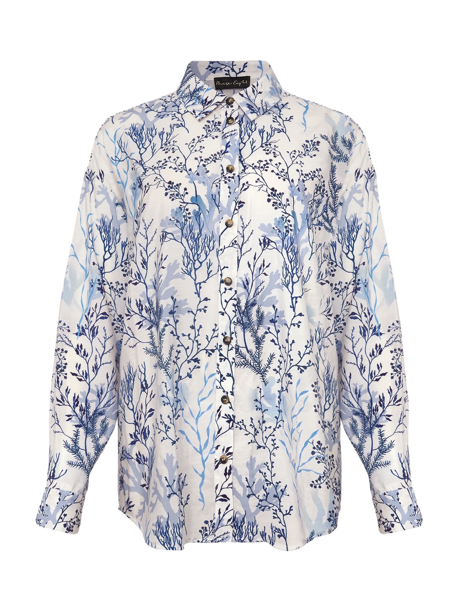 Phase Eight Claire Coral Print Shirt, Blue/Ivory at John Lewis & Partners