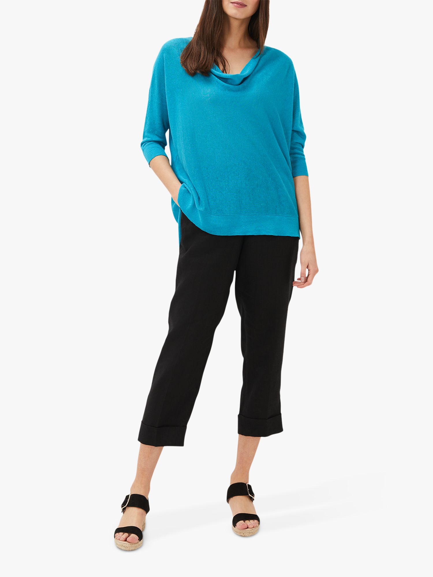 Phase Eight Clare Linen Cowl Neck Top, Topaz at John Lewis & Partners