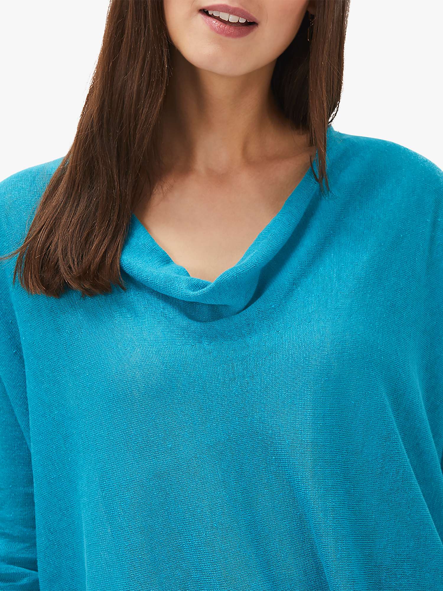 Phase Eight Clare Linen Cowl Neck Top, Topaz at John Lewis & Partners