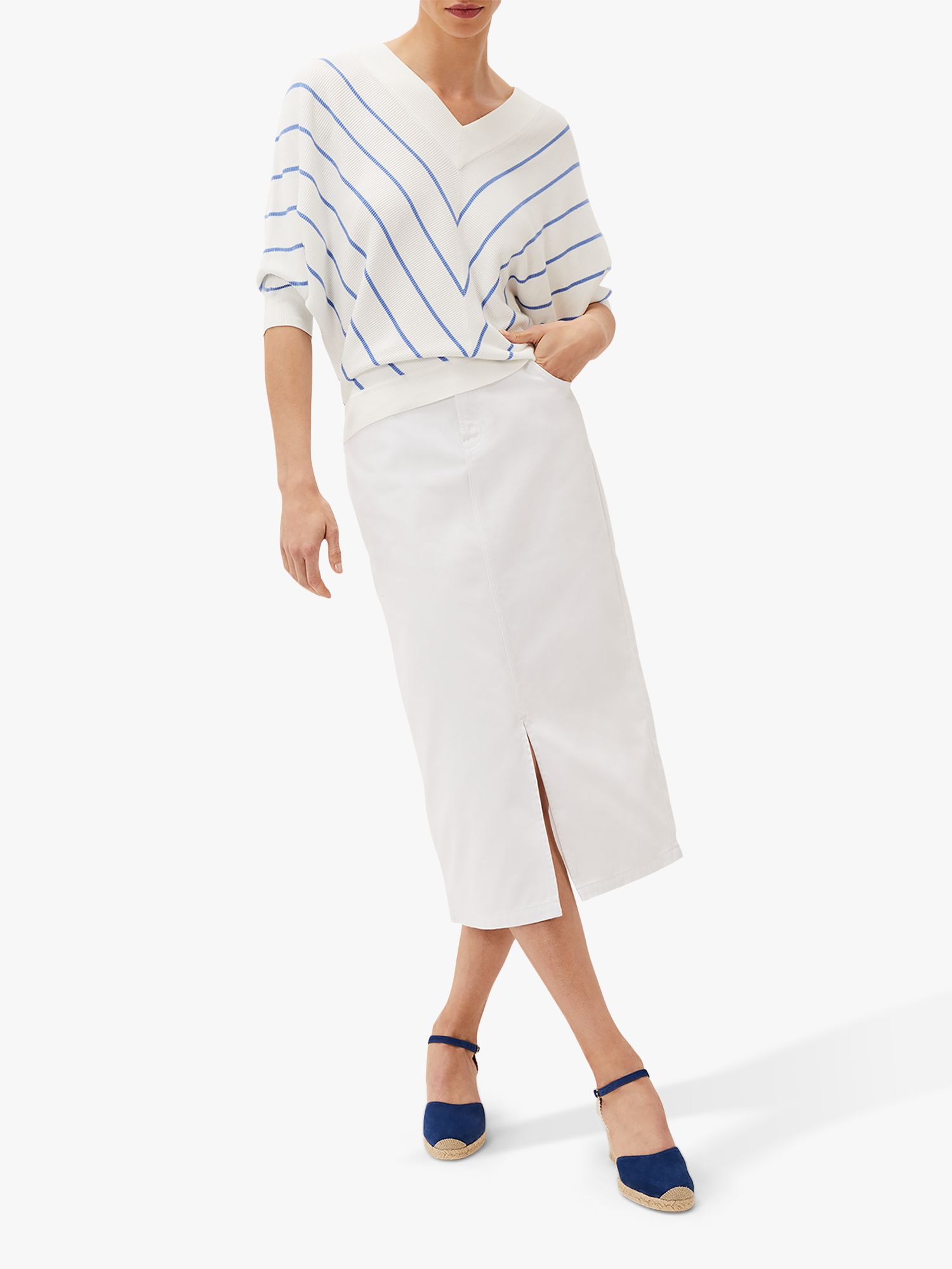 Phase Eight Tori Textured Stripe Jumper, White/Blue