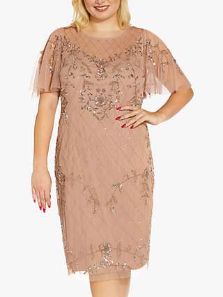 Adrianna Papell Plus Size Beaded Dress, Rose Gold