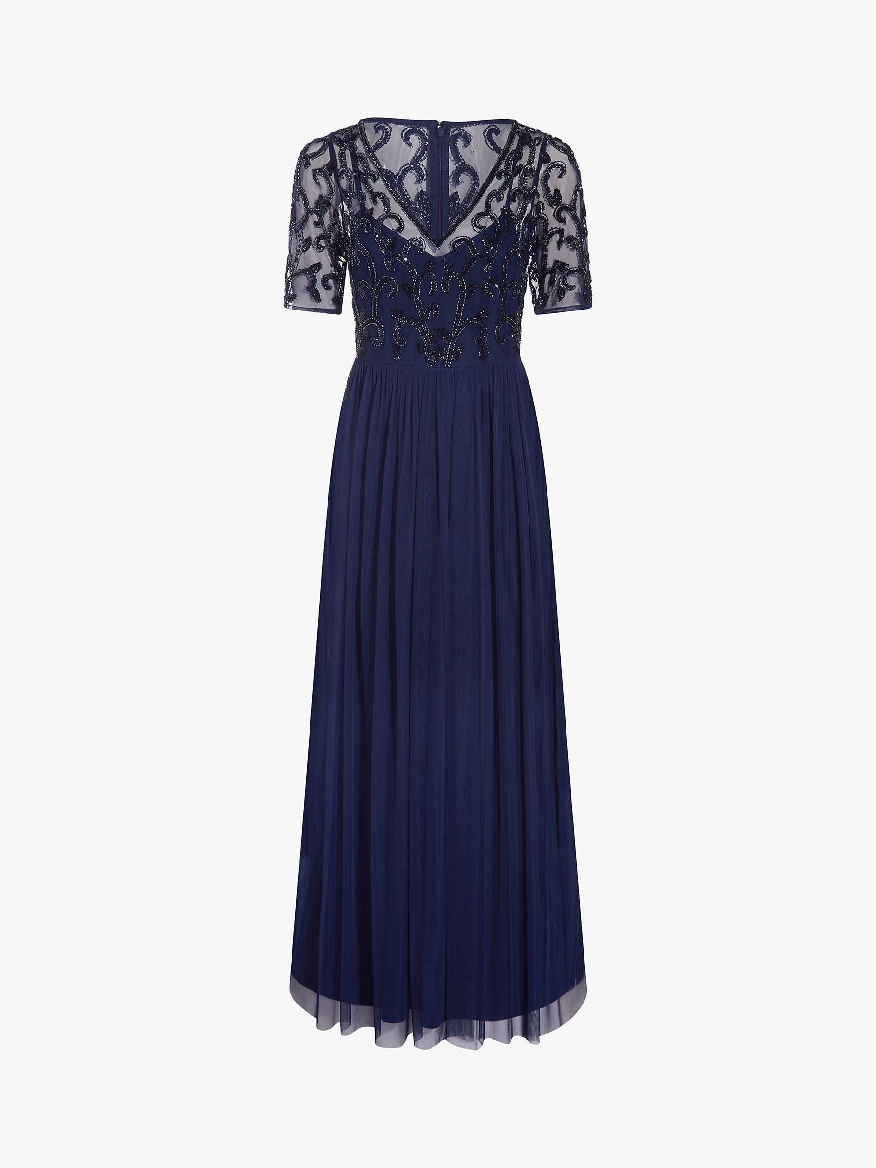 Papell Studio Beaded Covered Mesh Maxi Dress, Navy at John Lewis & Partners