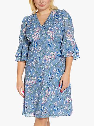 Adrianna Papell Plus Size Floral Flared Dress, Blue/Multi