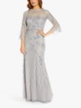 Adrianna Papell Beaded Long Dress, Silver