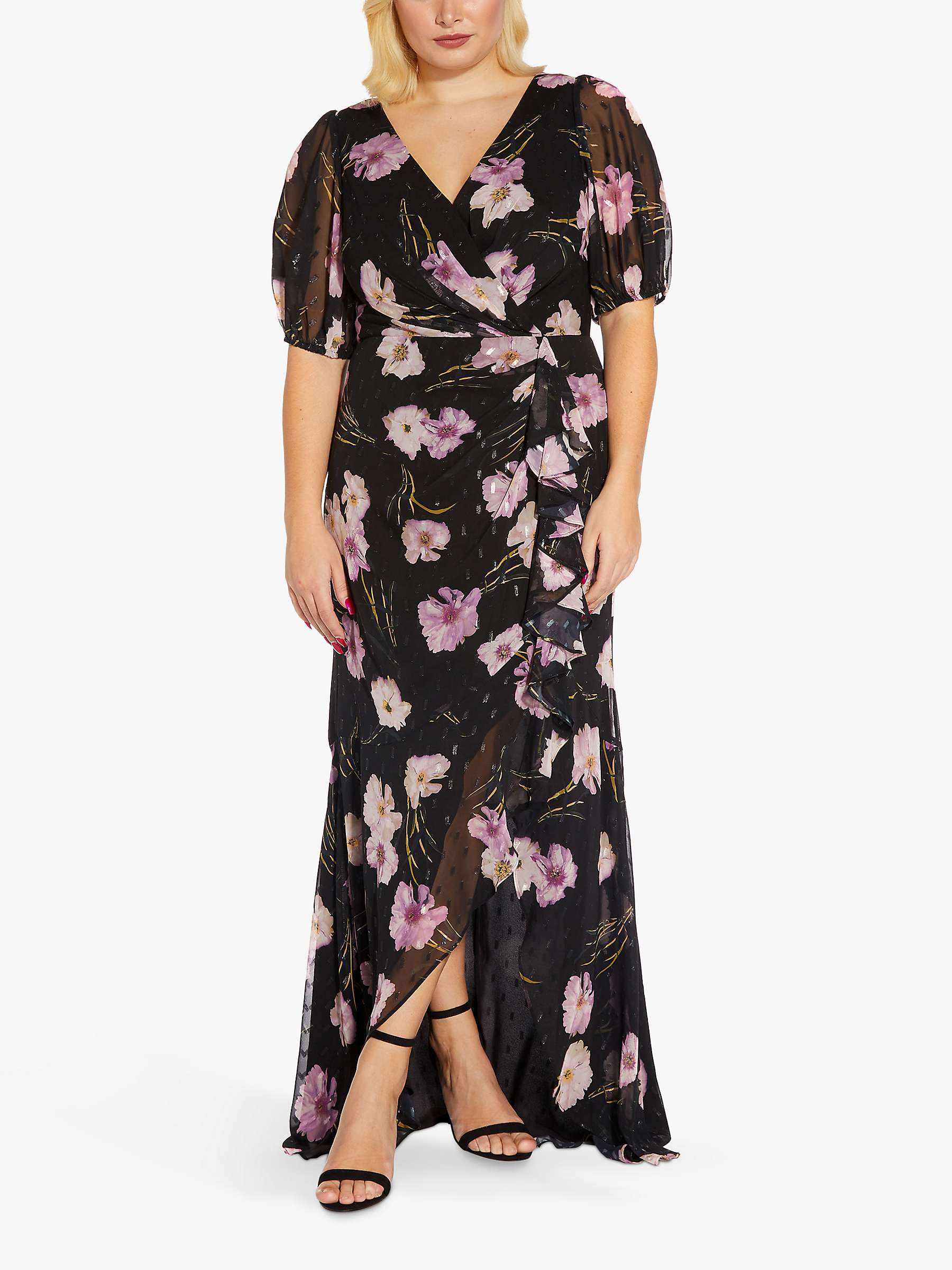 Intacto Tormenta Inyección Adrianna Papell Plus Size Floral Chiffon Wrap Maxi Dress, Black/Multi at  John Lewis & Partners