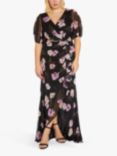 Adrianna Papell Plus Size Floral Chiffon Wrap Maxi Dress, Black/Multi, Black/Multi