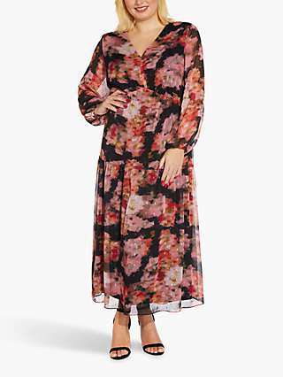 Adrianna Papell Plus Size Floral Chiffon Maxi Dress, Pink/Multi