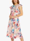Adrianna Papell Floral Print Ruffle Midi Dress, Blush/Multi