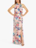 Adrianna Papell Satin Jacquard Floral Dress, Blush/Multi