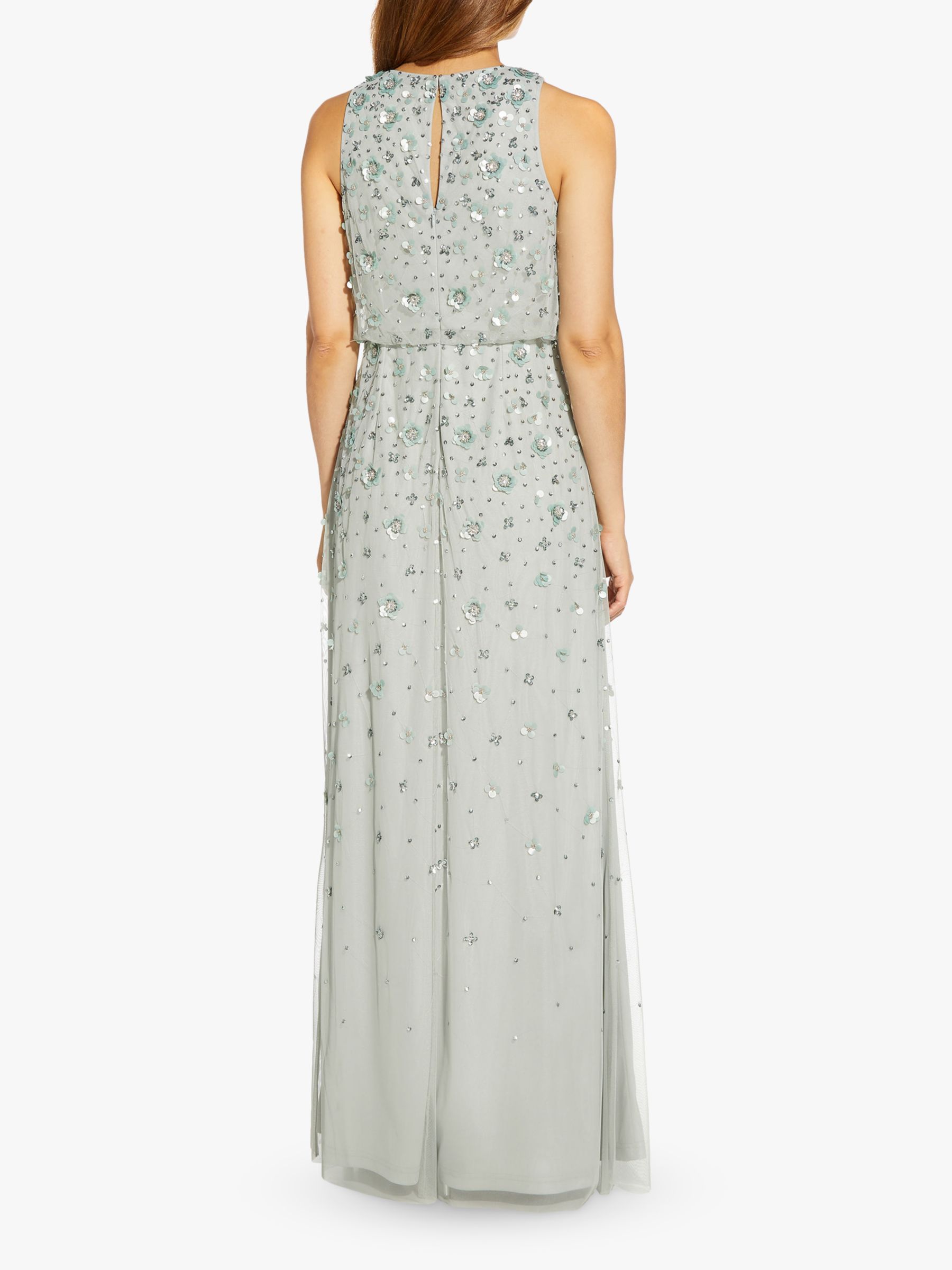 Adrianna Papell Halter Neck Beaded Dress, Frosted Sage, 6