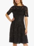Adrianna Papell Embroidered Lace Flared Dress, Black
