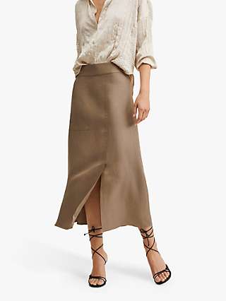 Mango Brown A-Line Midi Skirt, Sand