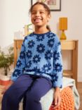 John Lewis ANYDAY Kids' Flower Faces Jersey Top, Blue